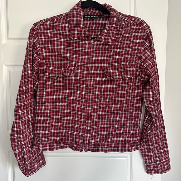 Club Monaco Red Utility Jacket with Plaid Design - Picture 1 of 3